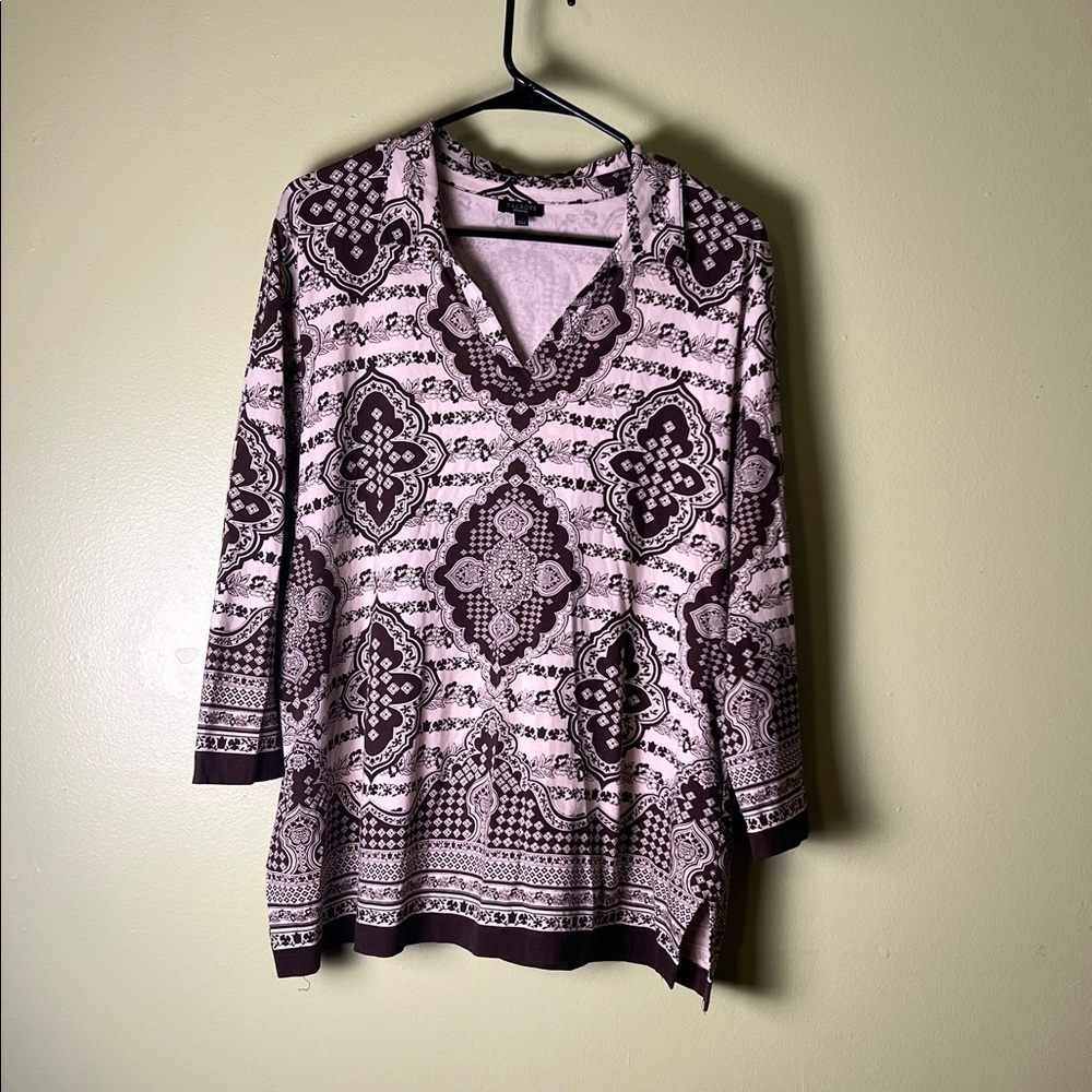 Talbots Elegant Brown and Cream Patterned Top